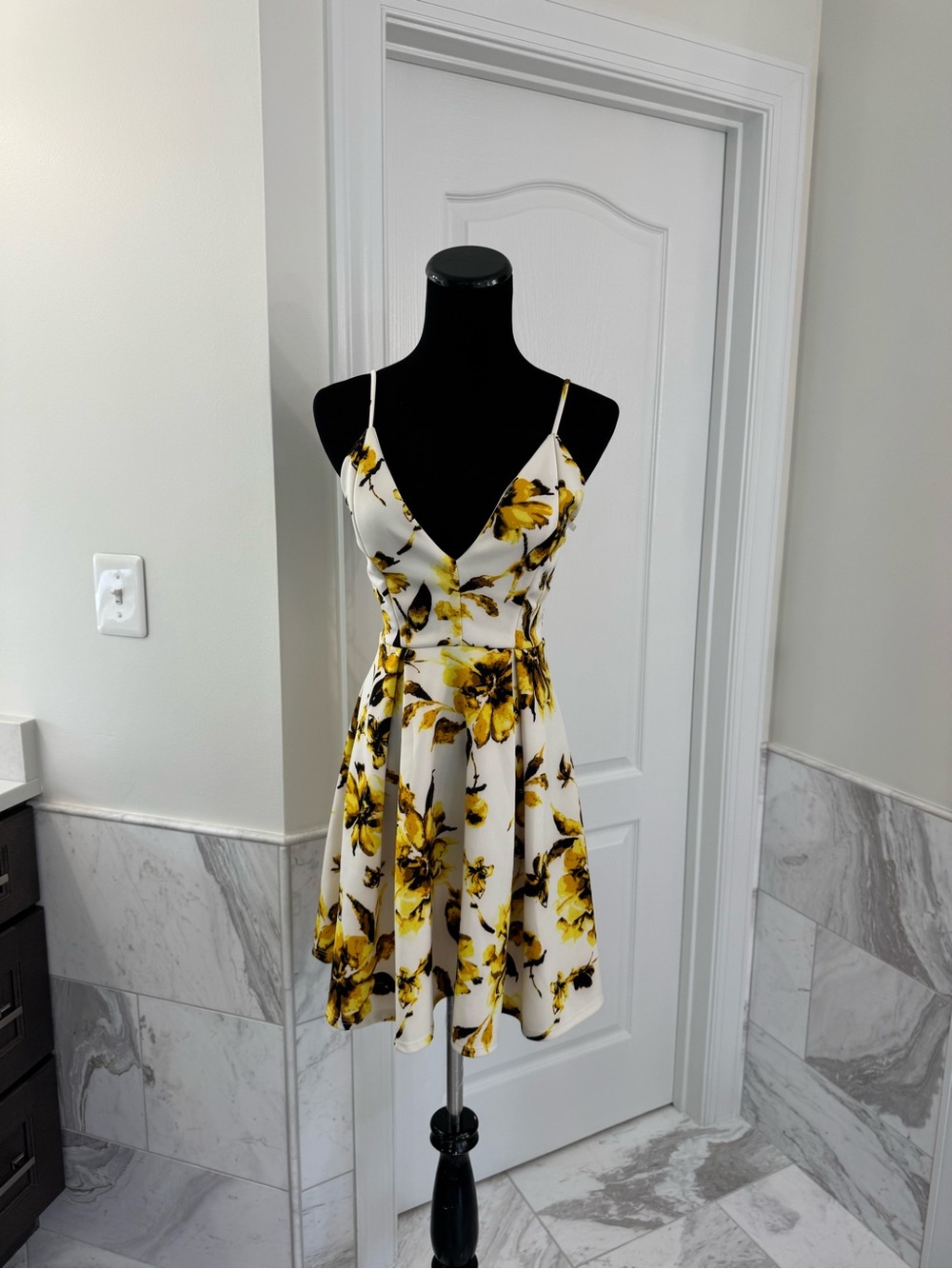 Fashion Nova White Midi Dress with Yellow Floral Print